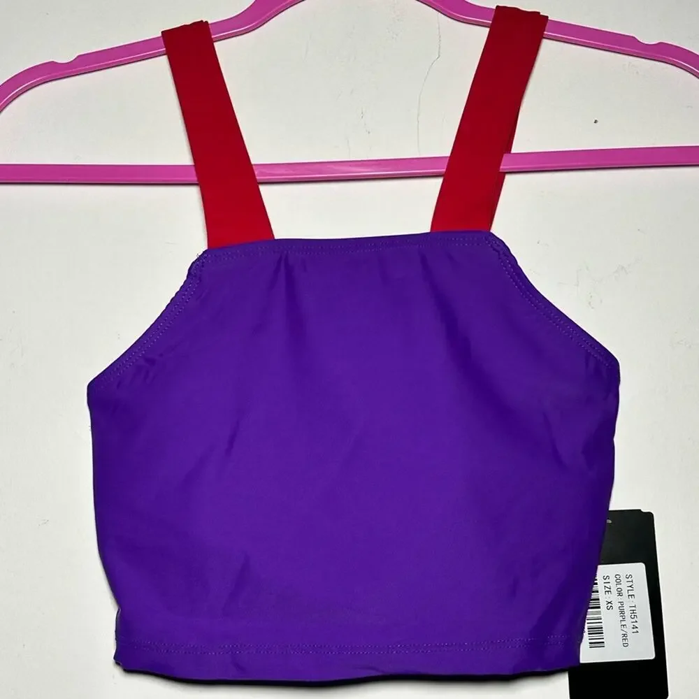 SET Theatricals dance 2 piece Purple Red Dancewear Crop Top Biker Shorts adult